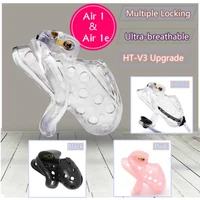 2020 new air 1 super breathable male chastity cage with electric shock device and multiple locks 4 penis ring sex toy for men