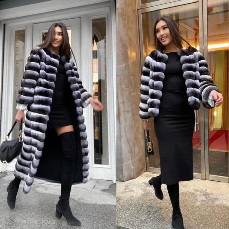 TOPFUR New 2021 Hot Sale Chinchilla Color Genuine Real Rex Rabbit Fur Natural Fur Coat Women Winter Thick Warm Elegant Overcoat enlarge