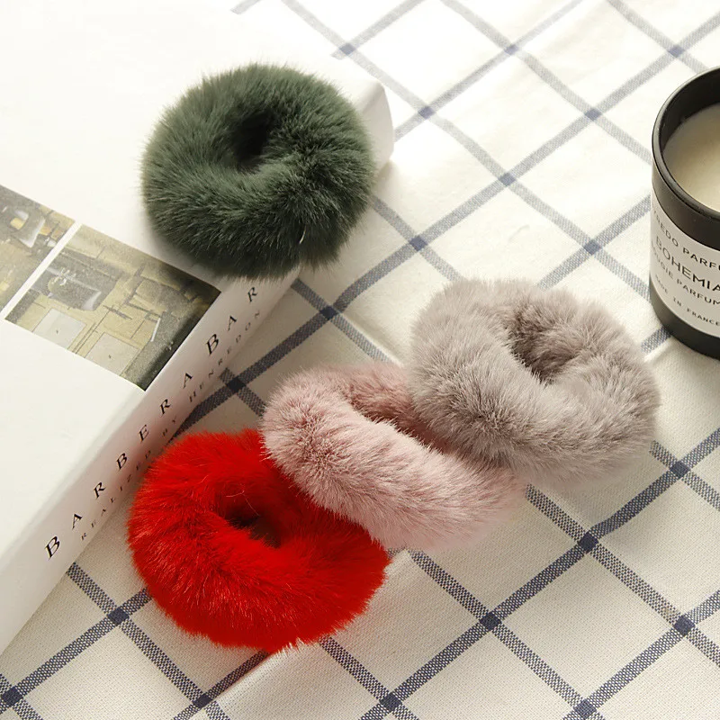 

New True Fur Rabbit Hair Soft Elastic Hair Bands Women Girls Cute Scrunchie Ponytail Holder Rubber Band Fashion Hair Accessories