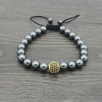 european and american new hot selling 8mm non magnetic hematite micro diamond inlaid ball bracelet