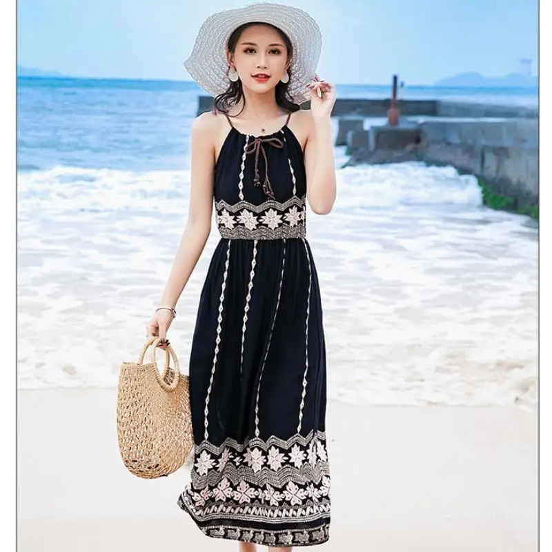 Платье женское цветочное без рукавов пикантное длинное пляжное свободное в