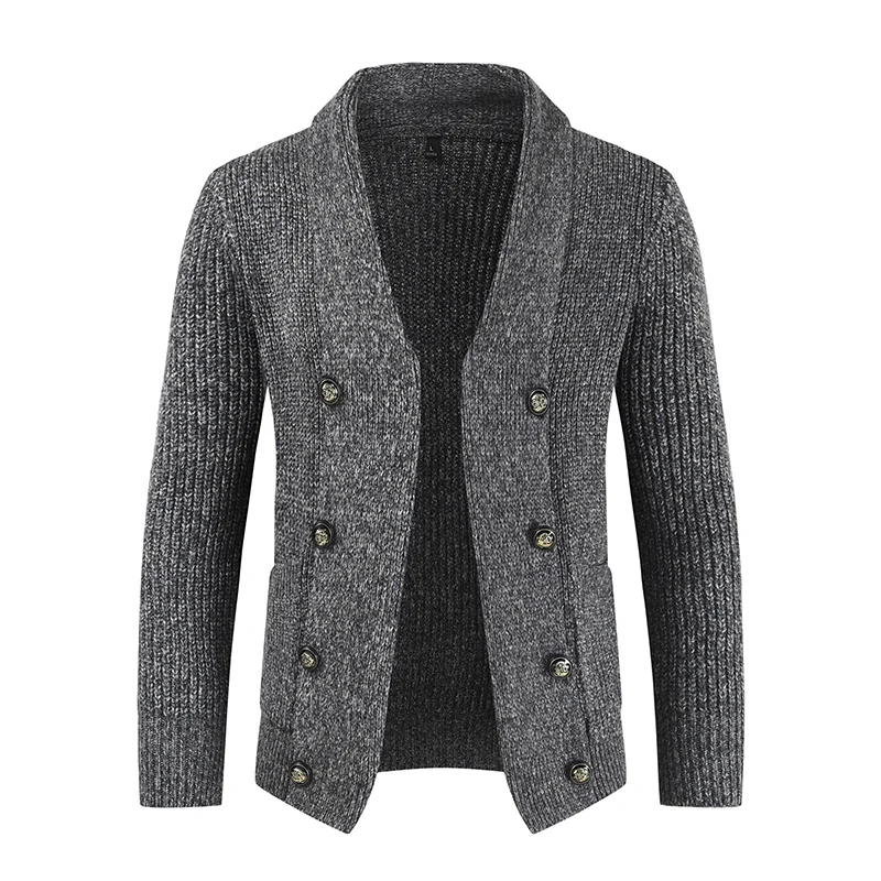 

M-3XL Plus Size Mens Cable Knit Cardigan Chunky Knitted Jacket V Neck Shawl Collar Double Buttoned Knitwear Overcoat Outerwear