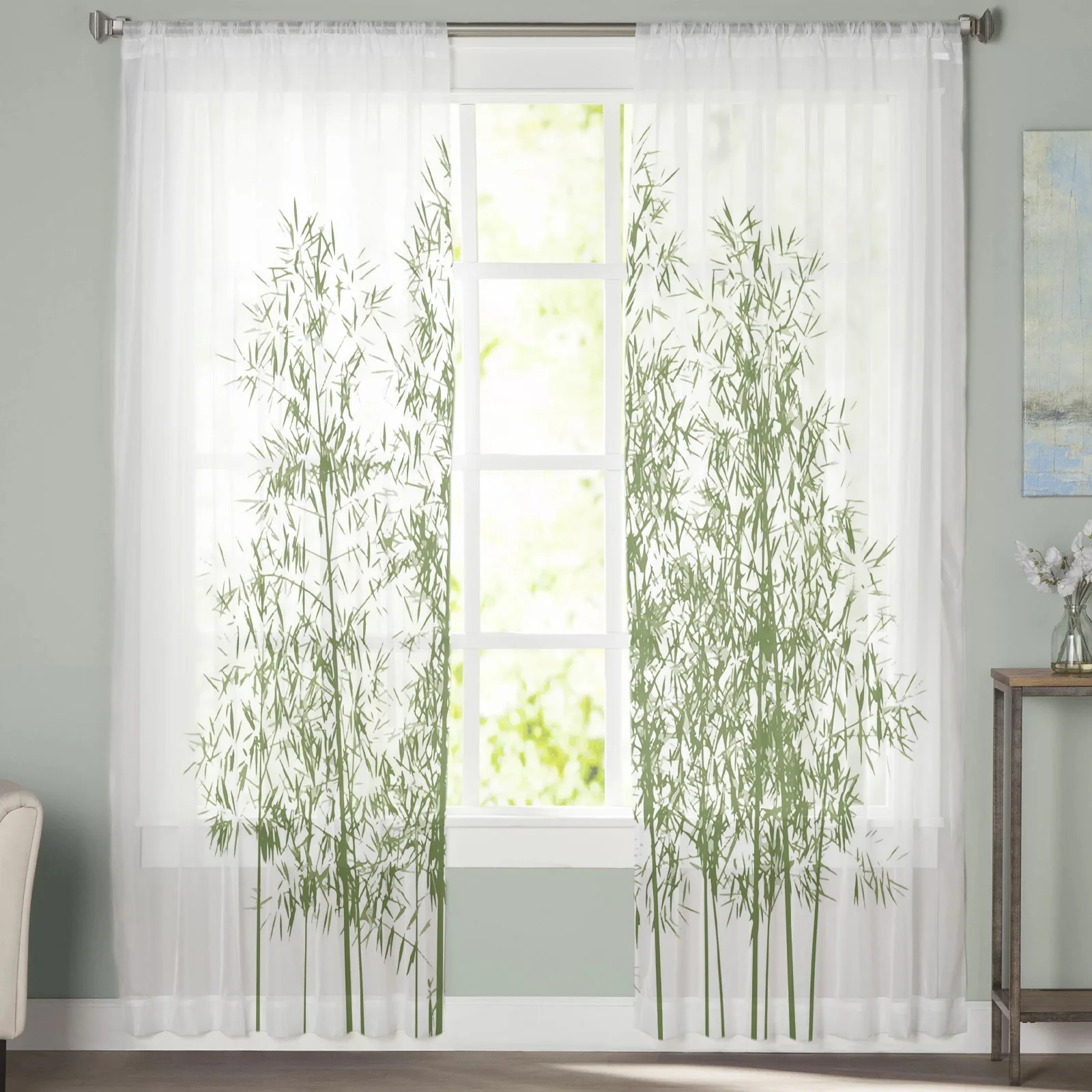 Прозрачные Занавески с зелеными бамбуковыми чернилами для девочек детей спальни