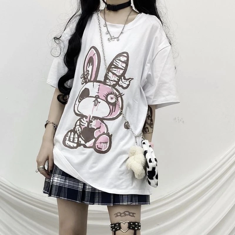 Женские готические футболки с графическим принтом QWEEK женская одежда кролика