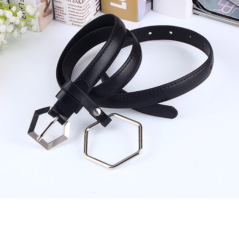 

Silver Round Metal Circle Belt Female Unisex Black PU Leather Waist Belts For Women Jeans Pants Women Clothes Accessory