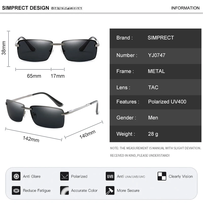 

SIMPRECT Polarized Sunglasses Men 2020 Rimless Square Sunglasses Retro Vintage Sun Glasses For Men Anti-glare Driver's Oculos