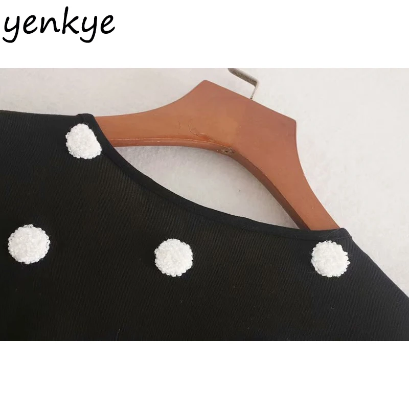 Осеннее платье 2019 женское в горошек с вышивкой Плиссированное Повседневное v