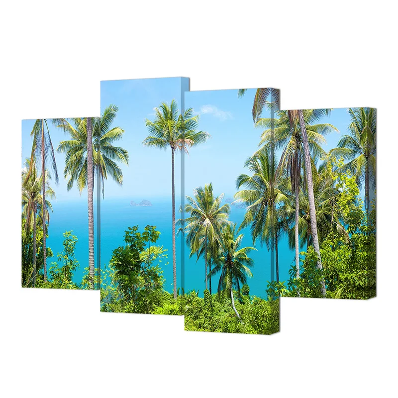

4 Pieces Canvas Posters and Prints Bedroom Coconut Palm Trees Print Home Decor Poster Modern HD Painting for Room Decoration