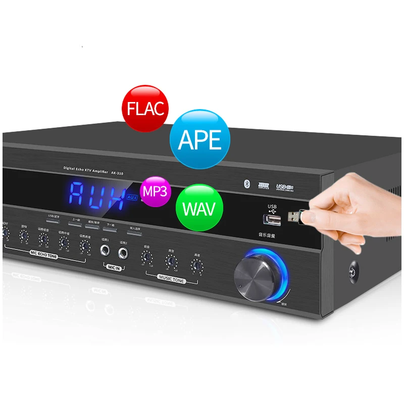 

KYYSLB 220V 800W High Power 4.0 Bluetooth Amplifier AK-310 Home KTV Audio Card Package Speaker Karaoke Amplifier with USB