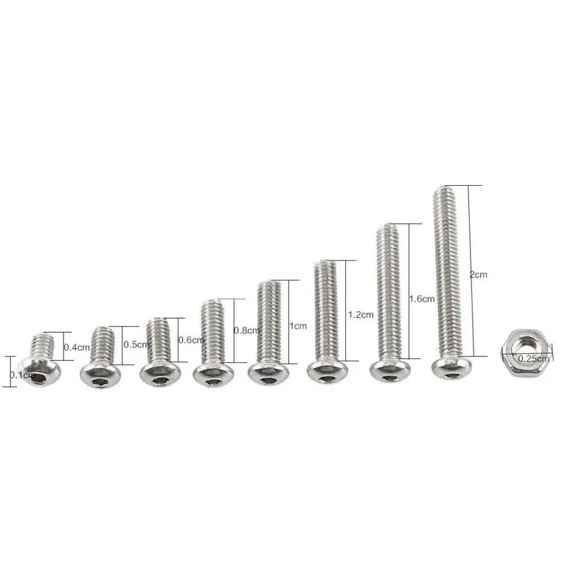

300PCS/set A2 Stainless Steel M2.5 Cap/Button/Flat Head Screws Sets Phillips Hex Socket Bolt With Hex Nuts Assortment Kit