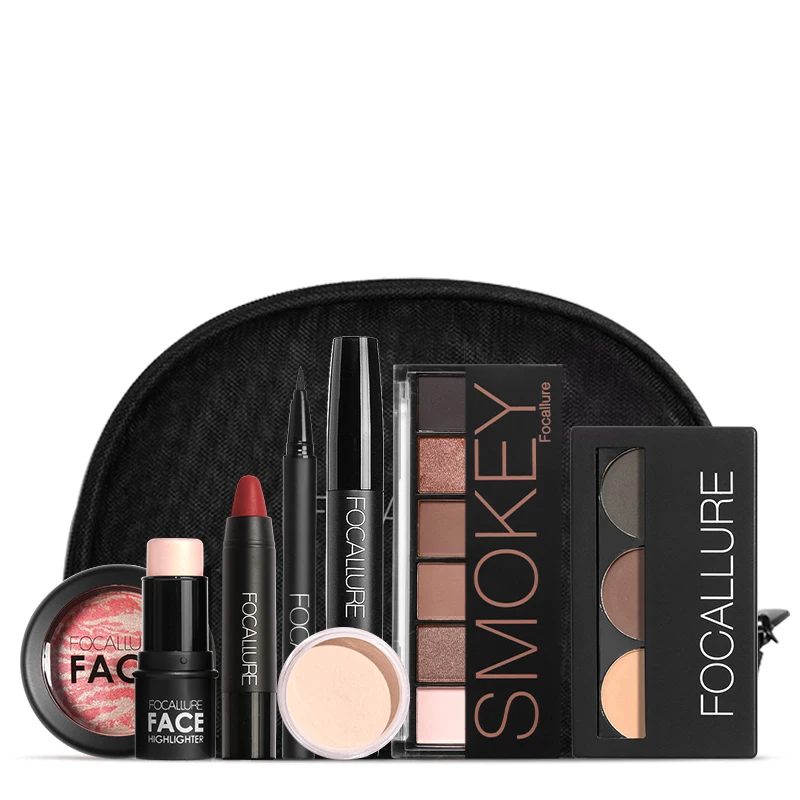 

8 PCS Makup Tool Kit Must Glitter Eyeshadow Matte Lipstick Blush Mascara With Makeup Bag Cosmetic Set