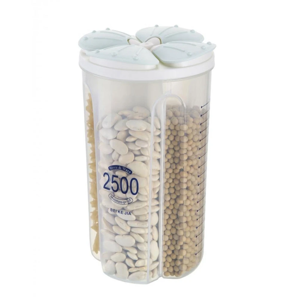 2500ML 4 Grids Green Пластиковые контейнеры для зерновых сухой герметичный контейнер для хранения пищевых продуктов со шкалой прозрачный герметичный тара для крупы - Цвет: 2500ML 4 Grids Green