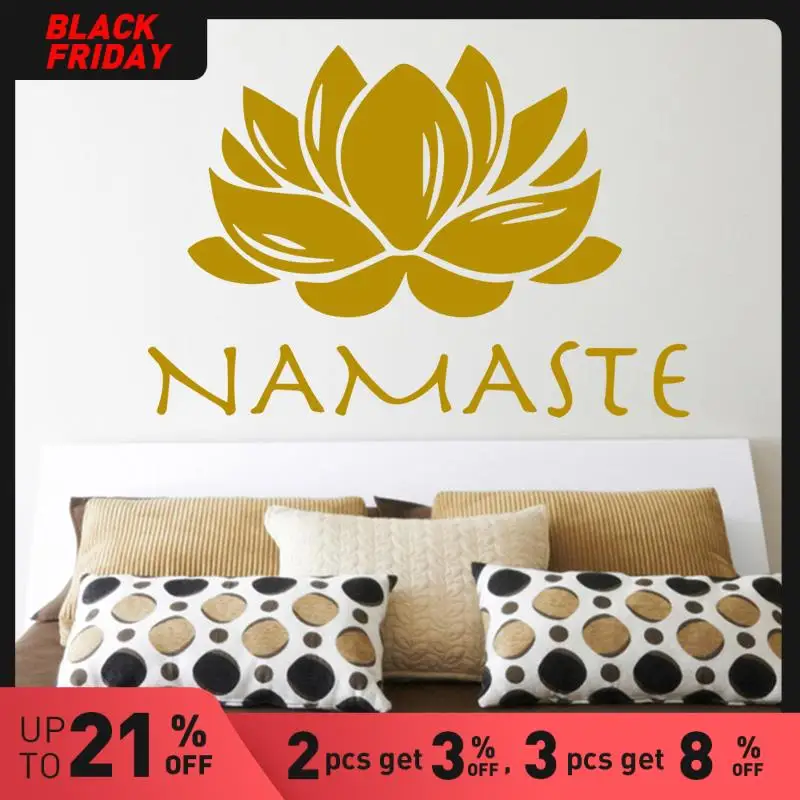 

Hot Selling Buddhism India Lotus Wall Stickers Namaste India Removabl Creative PVC Wall Sticker for Home Living Room Decorative