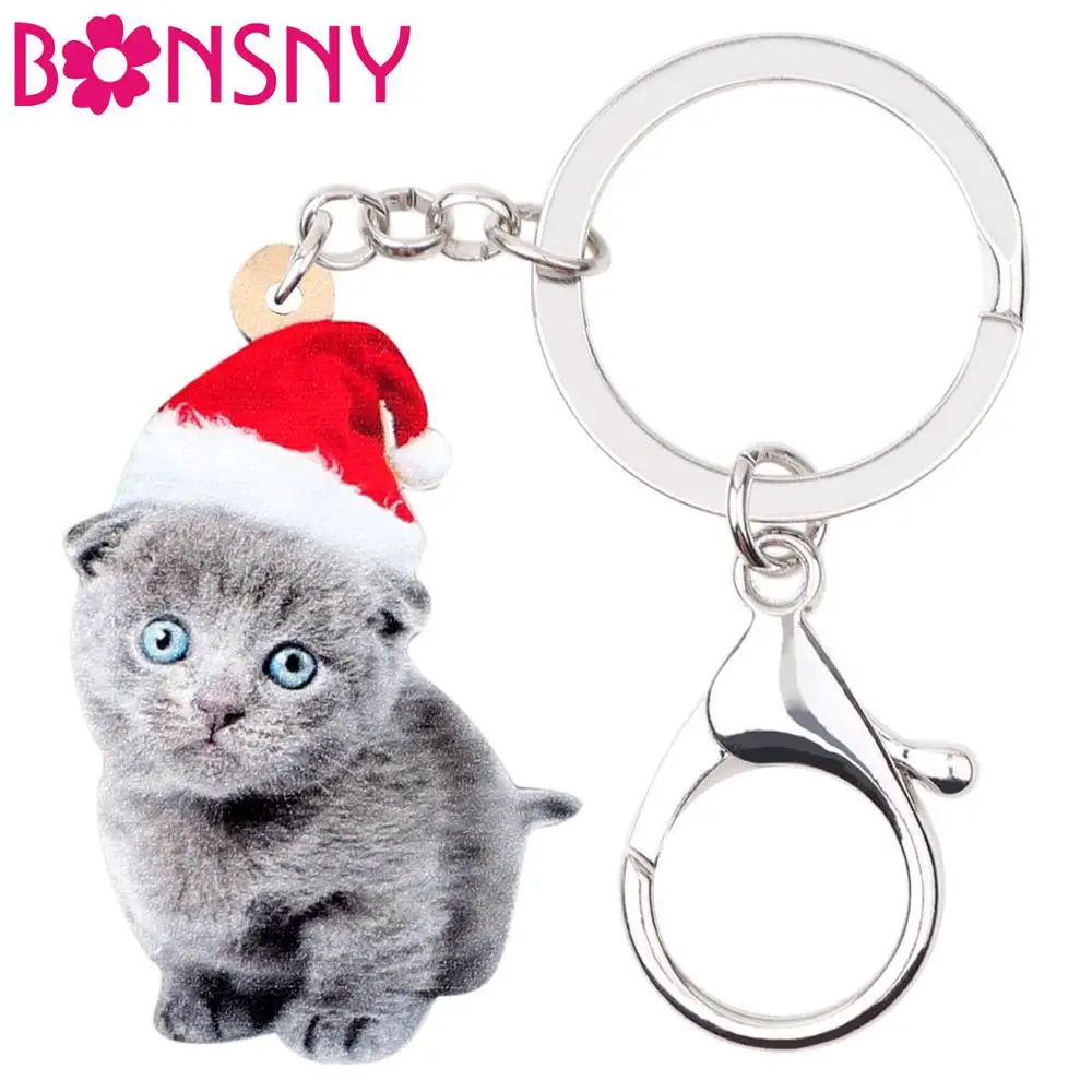 Bonsny акриловые рождественские брелки для ключей с котенком кошкой кольца сумка