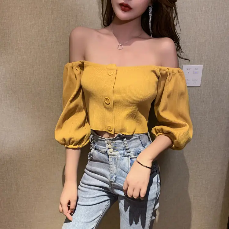 Летняя Новинка корейская мода пикантное с открытыми плечами пузырьковый