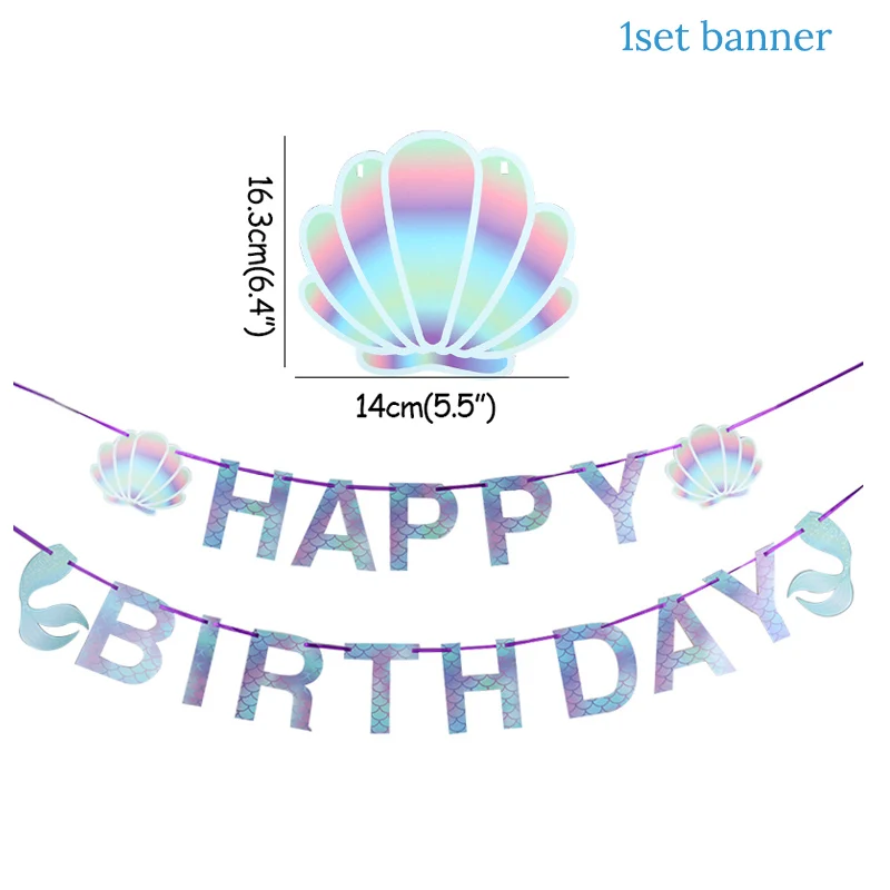 1set banner Повязка на голову с короной для дня рождения Русалочки, блестящая шапка с хвостом морской звезды, повязка на голову для девочек на первый день рождения - Цвет: 1set banner