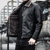 mens pu leather jackets casual fashion slim windbreak faux fur plush leather coat winter velvet warm outwear plus size clothing