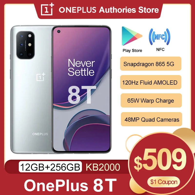 Чехол из ПВХ для Oneplus 8 T 5G 12 Гб 256 смартфон 120 Гц жидкости активно матричные осид Дисплей Snapdragon 865 65 Вт Warp заряда