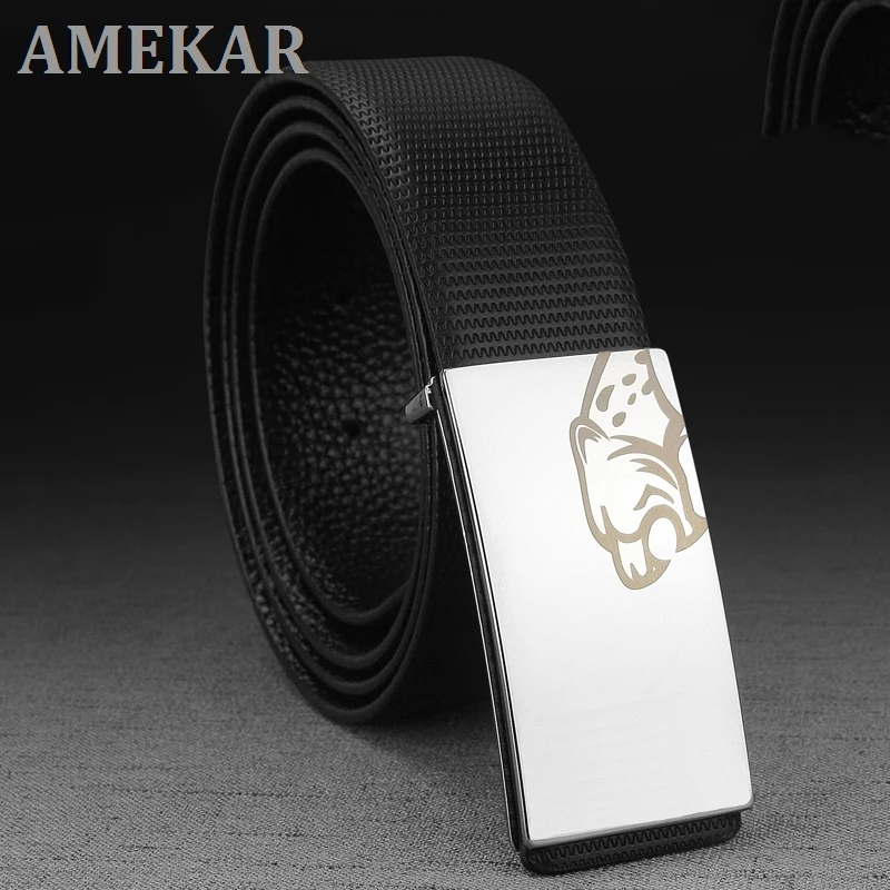 

2021 new Hot Sale Leopard personality leisure Smooth buckle designer genuine leather mens belts luxury male Waist Strap cowskin