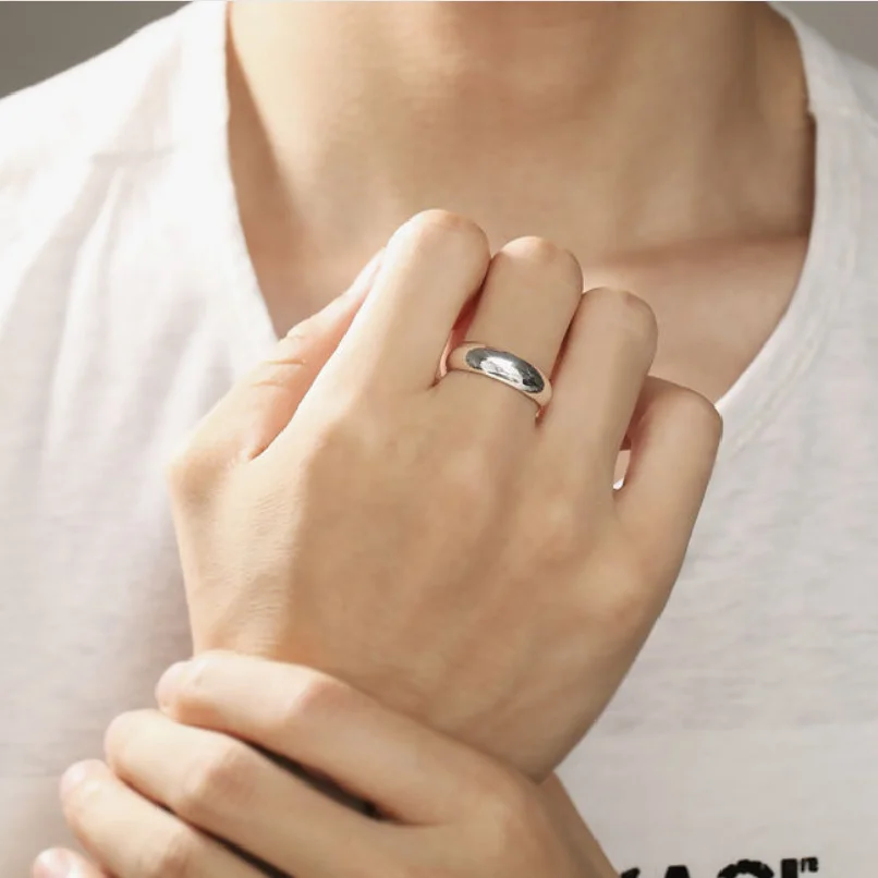 

New 999 Sterling Silver Open Ring Men Women Bright Silver Ring Pure Silver Simple Open Ring Male