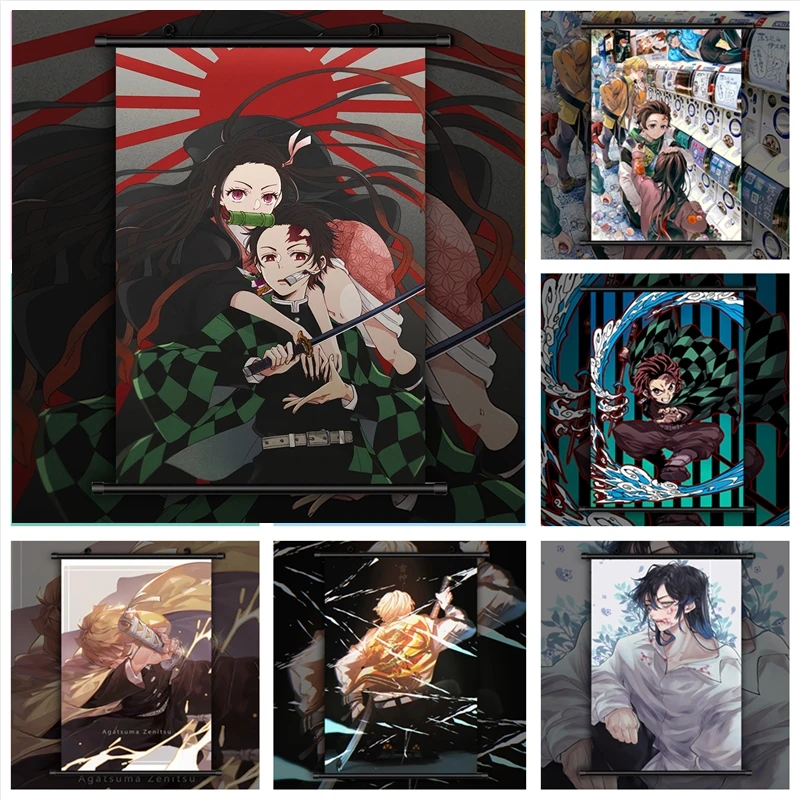 

Kimetsu no Yaiba Agatsuma Zenitsu Tanjirou Nezuko Anime Manga HD Print Wall Poster Scroll