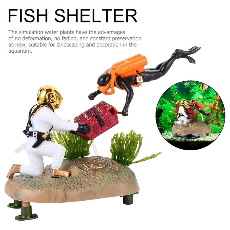 Aquarium Treasure Chest Diver Floating Fish Tank Landscape Ornament Decoration | Дом и сад