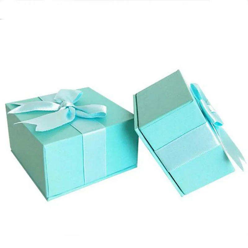 Blue Ring Box Necklaces Packaging Jewelry Set Boxes with Butterfly ribbon 40pcs/lot cardboard Square For Gifts | Украшения и