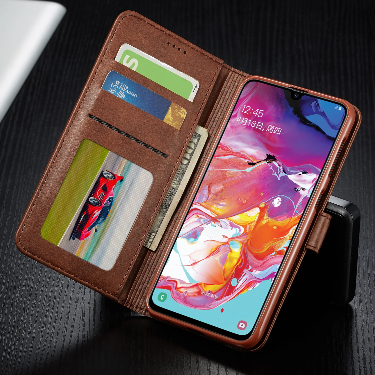 Роскошный кожаный чехол для телефона samsung Galaxy A10 M10 со слотом карт флип кошелек