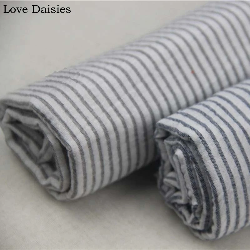 

100% Cotton Yarn Dyed Seersucker DARK BLUE GRAY Stripe Fabric for Summer Handwork Apparel Shirt Blouse Dress Cushion Tissue