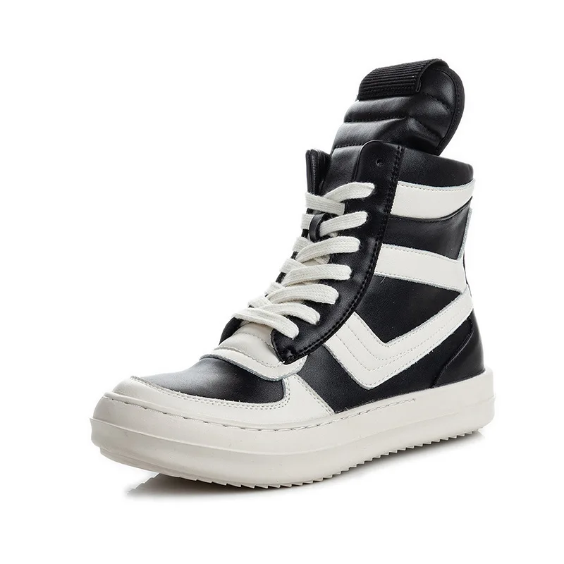 

Genuine Leather Men's and Women's Casual Shoes Hip Hop Sneakers Thick Bottom High Top Unisex Short Boots Luxury Design Trainers