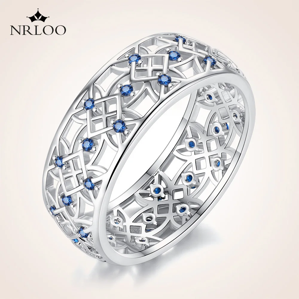 

Blue Natural Zircon Ring Silver micro inlay Hollow Crystal Flower Ethnic Bride Wedding Rings for Women Vintage Fine Jewelry