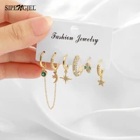 sipengjel fashion 6 pcs set punk snake shaped earrings cute green zircon eye drop hoop earrings for women party jewelry gift
