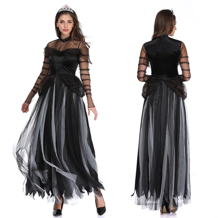 

Платье вампира, королевы ведьмы, королевы, принцессы для косплея, вечеривечерние на Хэллоуин, черное Тюлевое платье с юбкой в виде черного л...