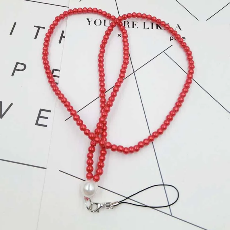 Simulated Pearl Phone Chain Solid Color Long Beaded String Lanyard Cord Anti-lost Mobile Neck Hanging Accessories |
