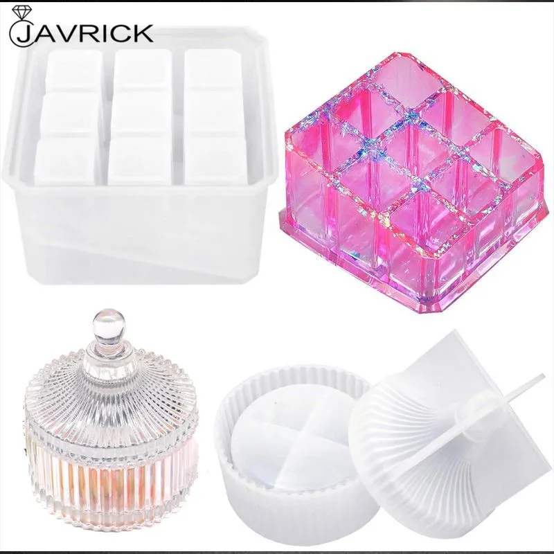 

Box Resin Molds, Silicone Jewelry Box Molds with 9-Slot Epoxy Resin Molds, Round Trinket Box Molds for Making Resin Box