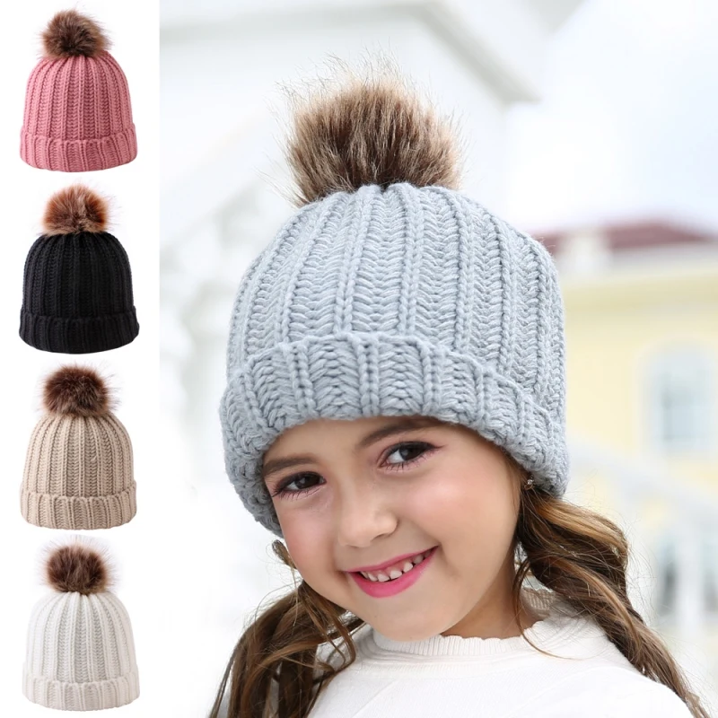 For Kids Hot Winter Newborn Cute Warm Girls Boys Baby Plush Ball Design Hats Knitted Hemming Caps Photography Props |