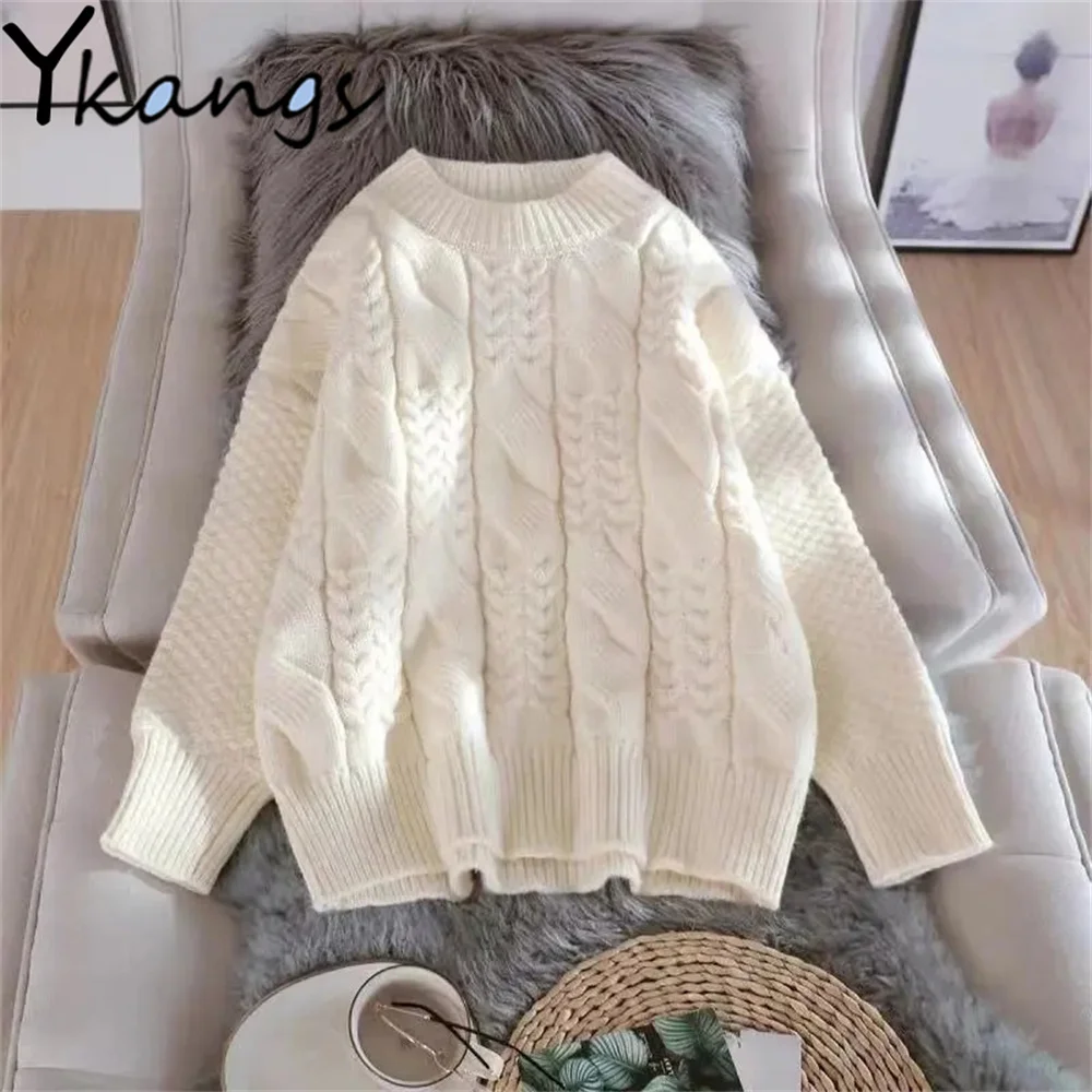 

Elegant Simple Women'S Sweater Round Neck Knitting Twist Pullover Tops Spring Autumn Student Solid Loose Short Bottoming Blouse