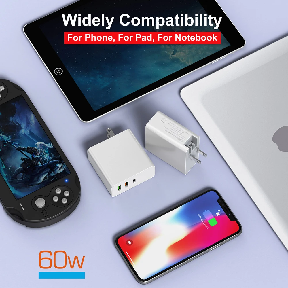 60 Вт быстрое зарядное устройство PD + QC 3 0 Type C USB для iPhone Samsung Xiaomi Huawei FCP настенное