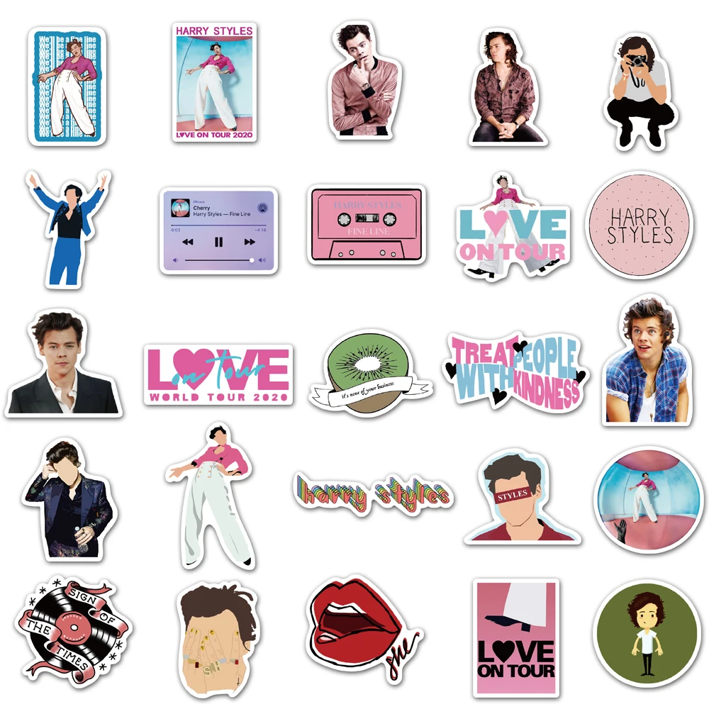 50Pcs Not Repeat British Singer Harry Style Luggage Stickers for Fans Gifts to DIY Laptop Phone Fridge Guitar Water Bottle Decor | Дом и сад