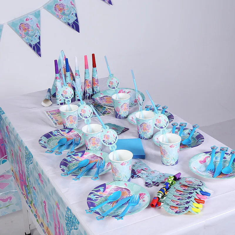 Little Mermaid Ariel Party Supplies Disposable Tableware Paper Cup Dish Candy Box Baby Shower Wedding Girl Decoration | Дом и сад
