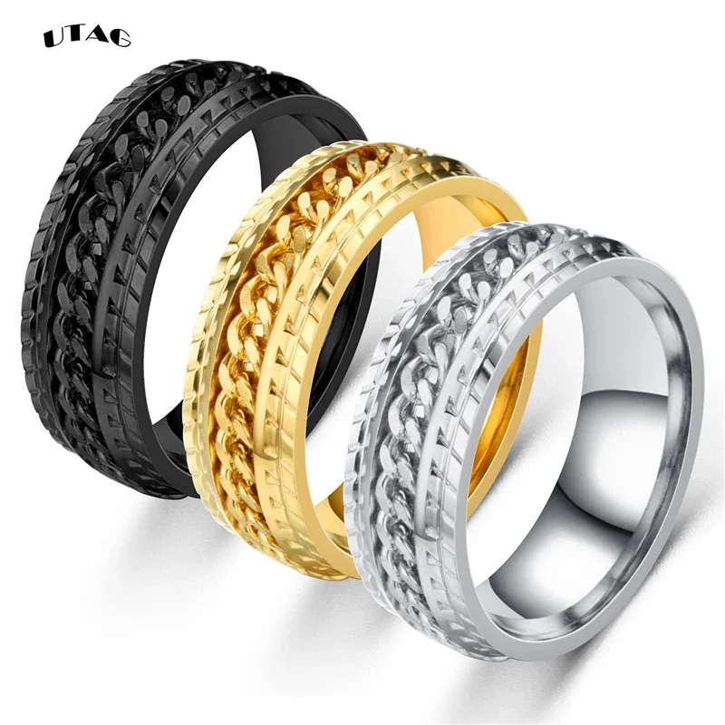 UTAG 1 шт. в стиле панк 8 мм Крутое черное кольцо мужское вращающееся с текстурой