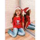 Рождественская хлопковая детская футболка для мальчиков и девочек на день рождения, мультяшная Футболка с принтом Санта, топы с коротким рукавом, новинка 2021, лето