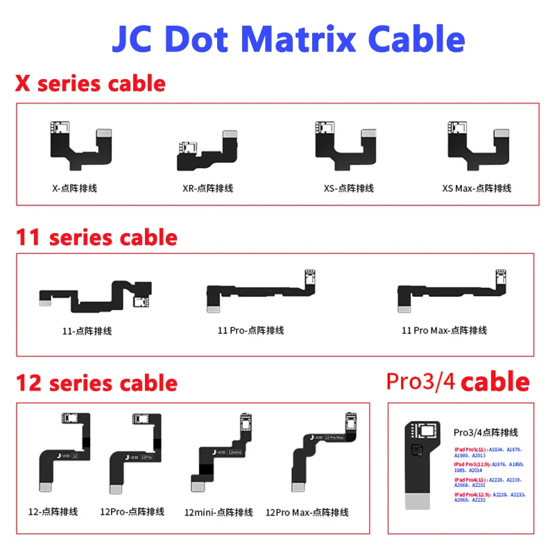 

JCID Dot Matrix Cable For iPhone X/XS/XR/XSMAX/11/11P/11PRO Max/12/12PM Dot Projector Read Write Module Face ID Repair FlexCable