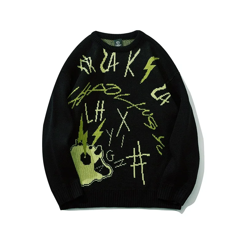 

Fashion Hipster Autumn Winter Couple Sweater Jackets Hip Hop Cartoon Pattern Casual Oversize Personalized Knitwear Pullover Men