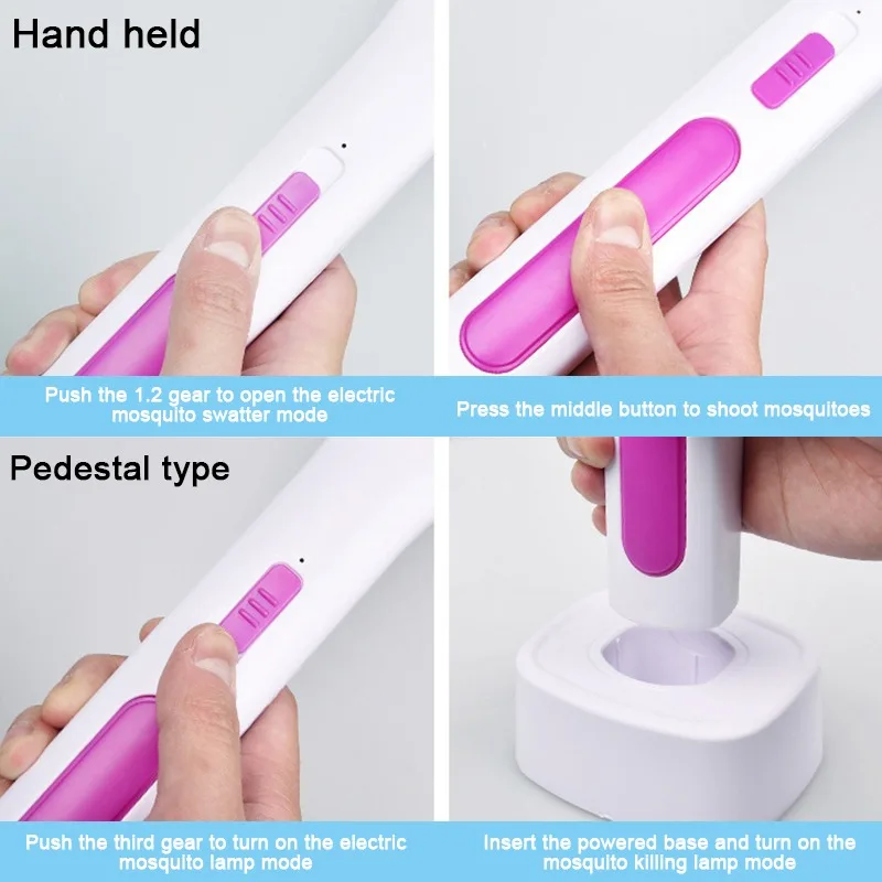 

3 IN 1 LED Mosquito Killer Lamp 3000V Electric Bug Zapper Insect Killer USB Rechargeable Fly Swatter Trap Anti Mosquito Flies