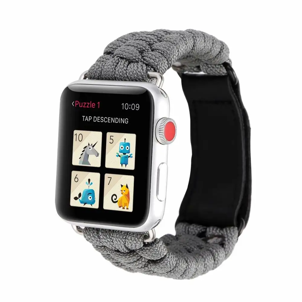 L Gray Нейлоновый спасательный трос ремешок с кожаной петлей Пряжка для apple watch ремешок 38 мм/42 мм/40 мм/44 мм наручный ремень для iWatch серии 5 4 3 - Цвет ремешка: L Gray