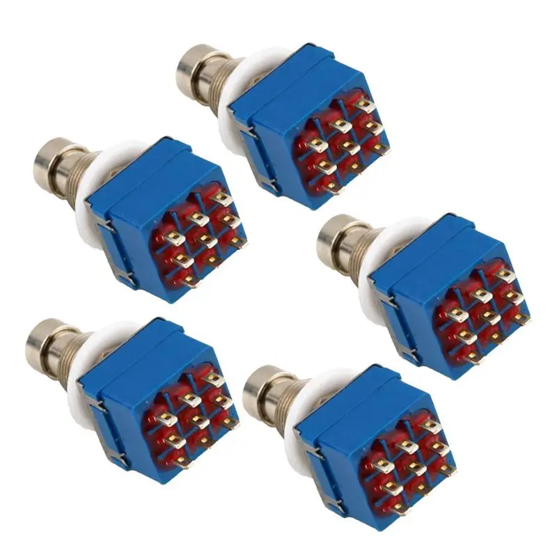 

5x 3PDT 9 Pins Box Stomp Guitar Effect Pedal Foot Switch True Bypass Metal Silver+blue