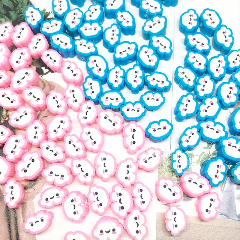 

100 шт./лот 10 мм розовые синие улыбки облака Полимерная глина разделитель россыпью бусины для изготовления ювелирных изделий DIY браслет ожере...