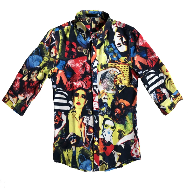 

Chemise Homme 2020 Summer Half Sleeve Shirt Men Korean Fashion Slim Fit Sexy Beauty Print Casual Men Shirts Streetwear Blouses