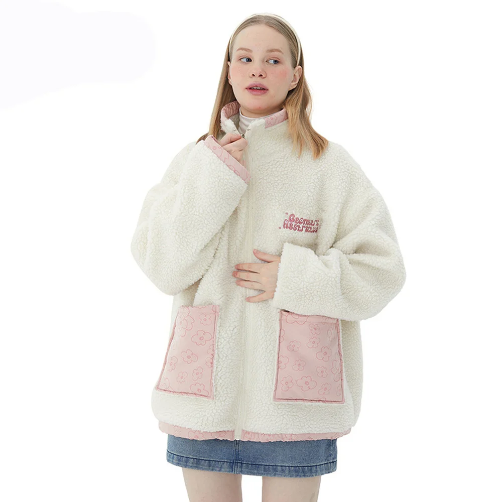 Covrlge Men's Jacket Both Sides Wearable Plush Men coat Design Sense Trend Couples Oversize Winter Coat Streetwear MWJ249